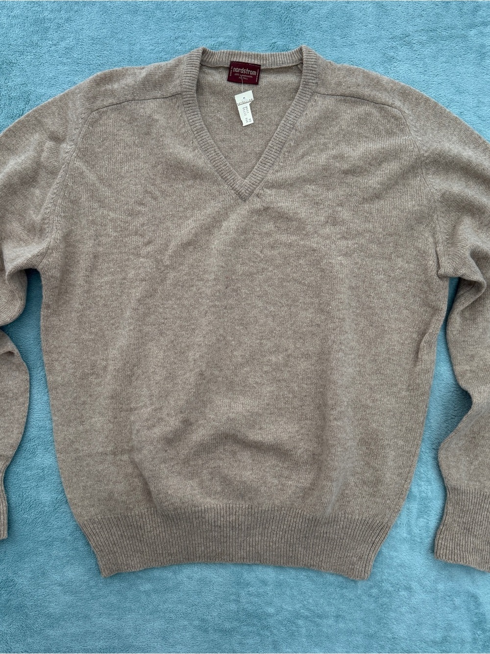 Vintage Nordstrom Women’s Taupe V‑Neck LamsWool Sweater XL Tall